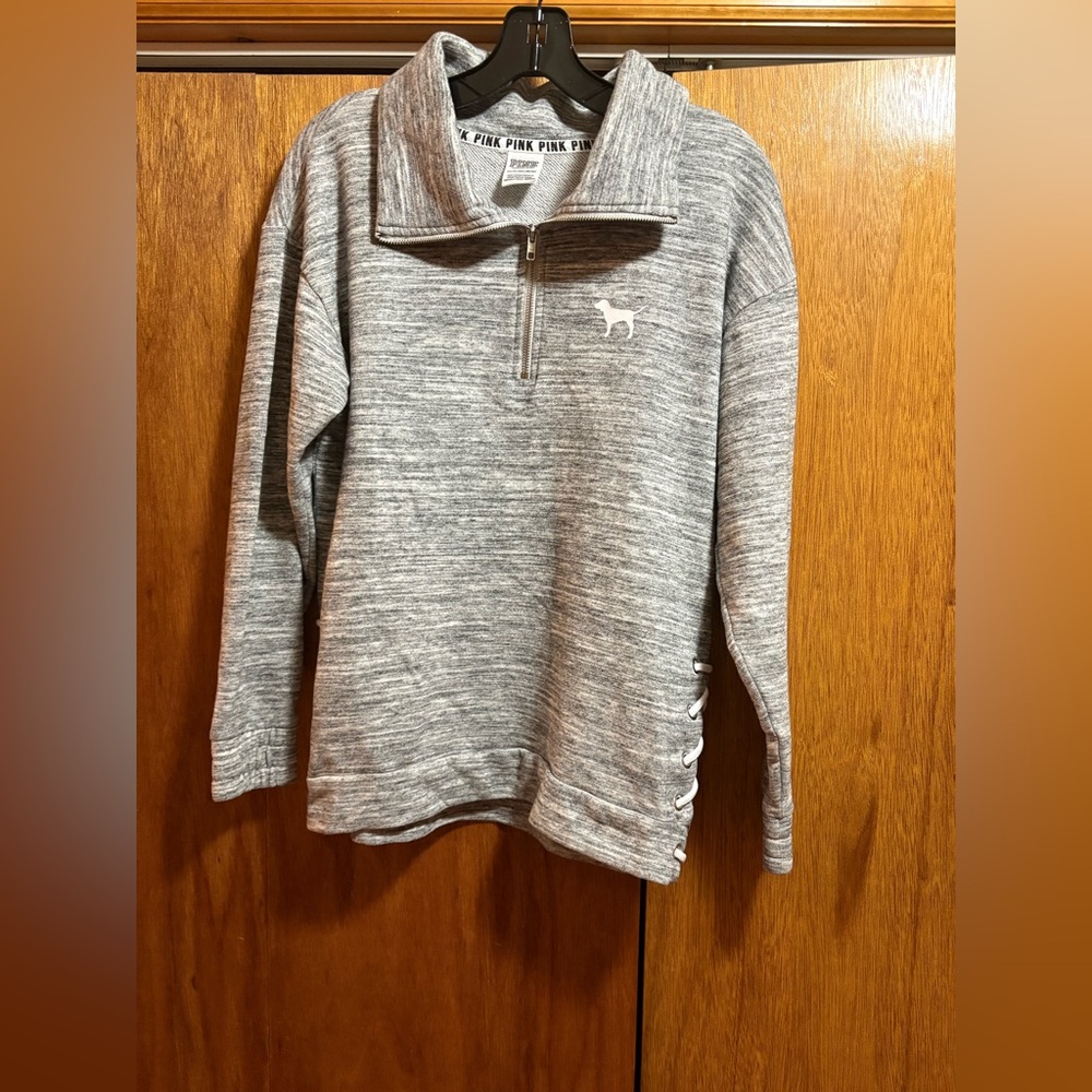 PINK Victoria's Secret Gray Quarter-Zip Sweatshirt